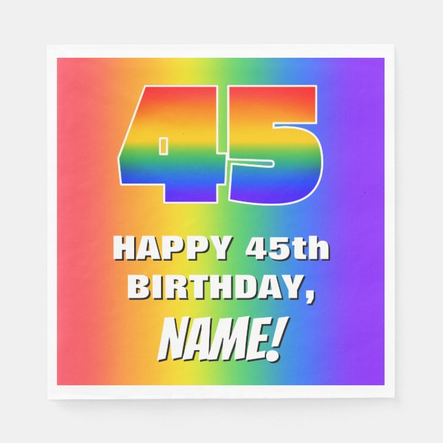 45. Geburtstag: Farbiges, lustiges Regenbogenmuste Serviette (Vorderseite)