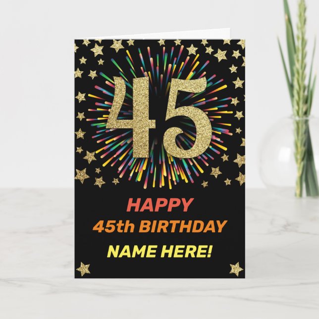 45. Geburtstag Feuerwerk Regenbogen Gold Spaß Karte (Vorderseite)