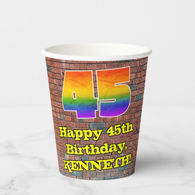 45. Geburtstag: Fun Graffiti-Inspiriert Regenbogen Pappbecher (Vorderseite)