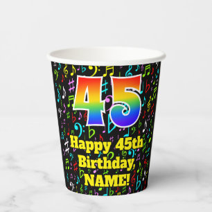 45. Geburtstag: Fun Musiknotens Pattern, Regenboge Pappbecher