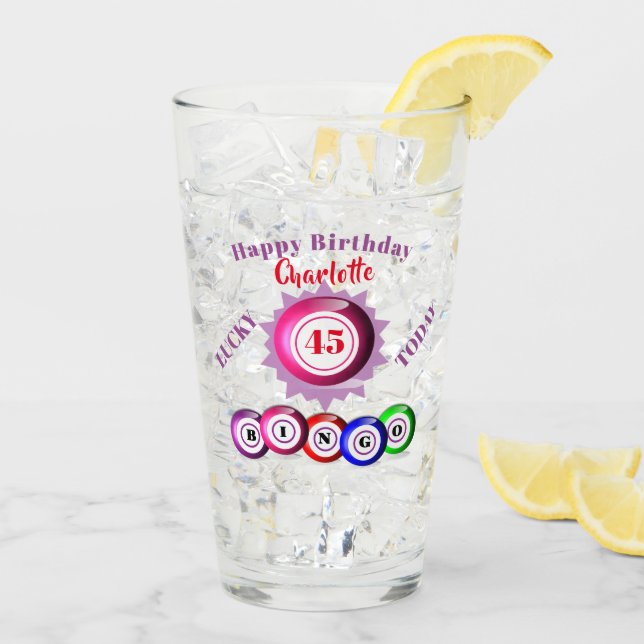 45. Geburtstag Funny Bingo Themenglas Glas (Rückseite Ice)