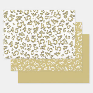 45. Geburtstag Gold/Weiß Random Number Pattern 45 Geschenkpapier Set