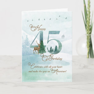 45. Geburtstag Immergrüne Kiefern und Hirsch Natur Karte