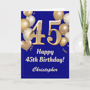 45. Geburtstag Navy Blue und Gold Balloons Confett Karte