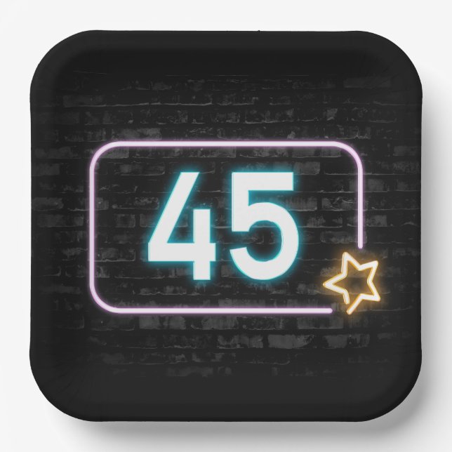 45. Geburtstag Neon Sign On Brick Pappteller (Vorderseite)