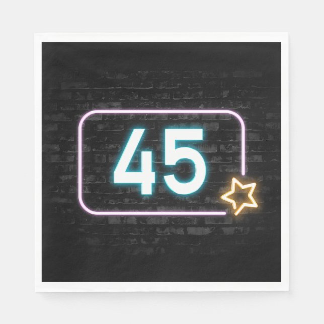 45. Geburtstag Neon Sign On Brick Serviette (Vorderseite)