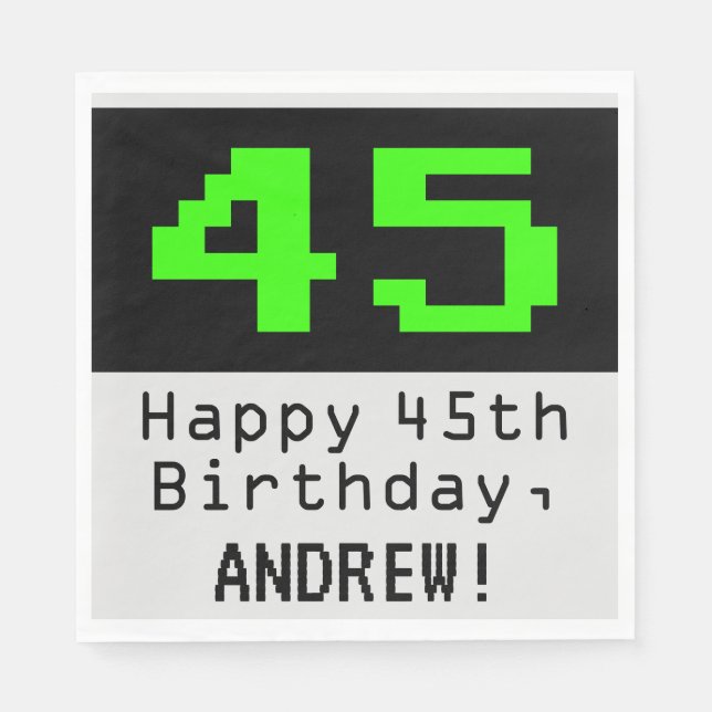 45. Geburtstag - Nerdy / Geeky Style "45" & Name Serviette (Vorderseite)