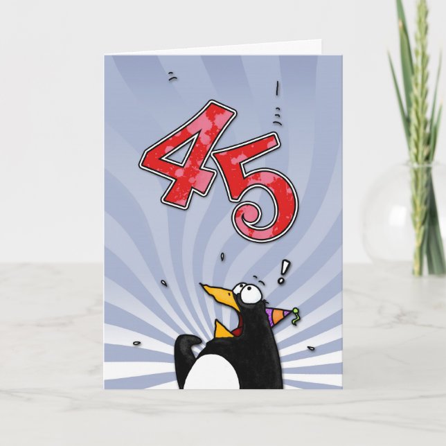 45. Geburtstag - Pinguin-Überraschungskarte Karte (Vorderseite)