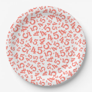 45. Geburtstag Random Number Pattern Coral/White Pappteller