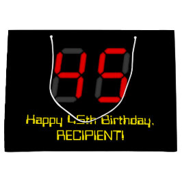 45. Geburtstag: Red Digital Clock Style "45" + Nam Große Geschenktüte