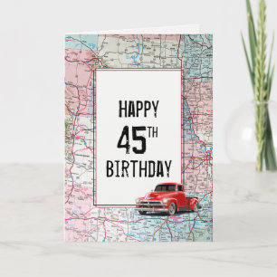 45. Geburtstag Red Retro Truck auf Karte