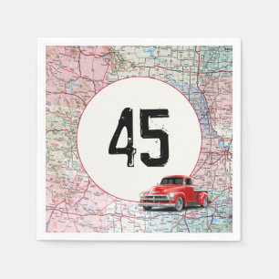45. Geburtstag Red Retro Truck auf Roadmap Serviette