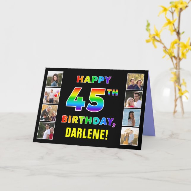 45. Geburtstag: Regenbogentext, benutzerdefinierte Karte (Gelbe Blume)
