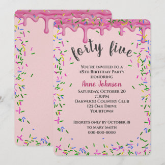 45. Geburtstag rosa Icing und Sprinklen Einladung