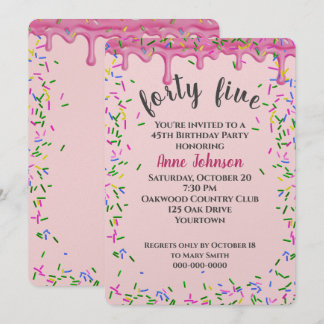 45. Geburtstag rosa Icing und Sprinklen Einladung