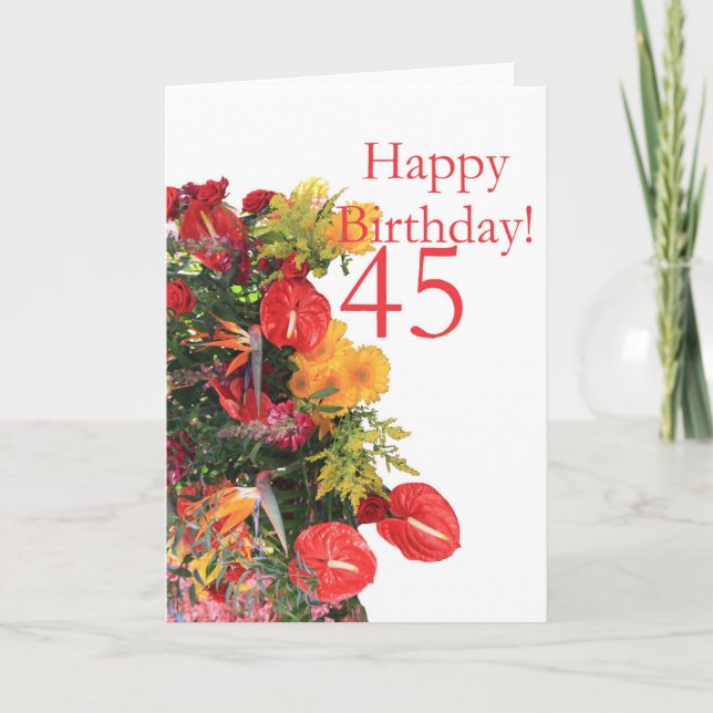 45. Geburtstag roter gelber Strauß Karte (Vorderseite)