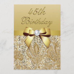 45. Geburtstags-Gold-Imitats und Bow Einladung