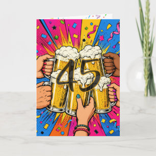 45. Geburtstagsbier Toast im Pop-Art-Stil Karte