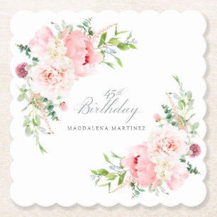 45. Geburtstagsfeier Rosa Blumen Custom Papier Untersetzer