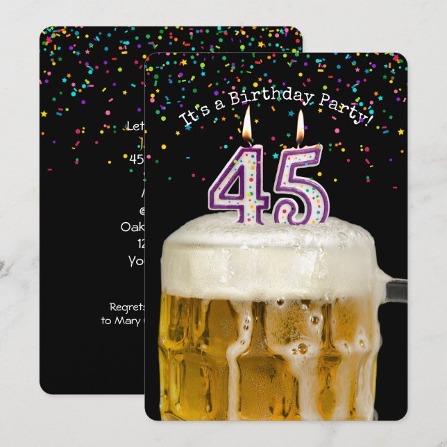 45. Geburtstagskandle-Party Einladung (Vorne/Hinten)