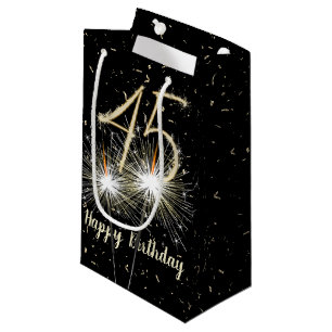 45. Geburtstagsparkler auf schwarz Kleine Geschenktüte