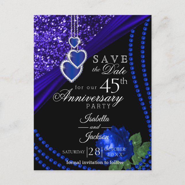 45. Glitzer und Rose - Save the Date Ankündigungspostkarte (Vorderseite)