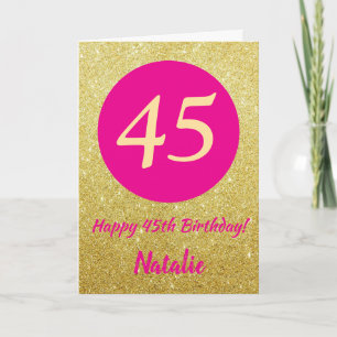 45. Happy Birthday Hot Pink und Gold Glitzer Karte