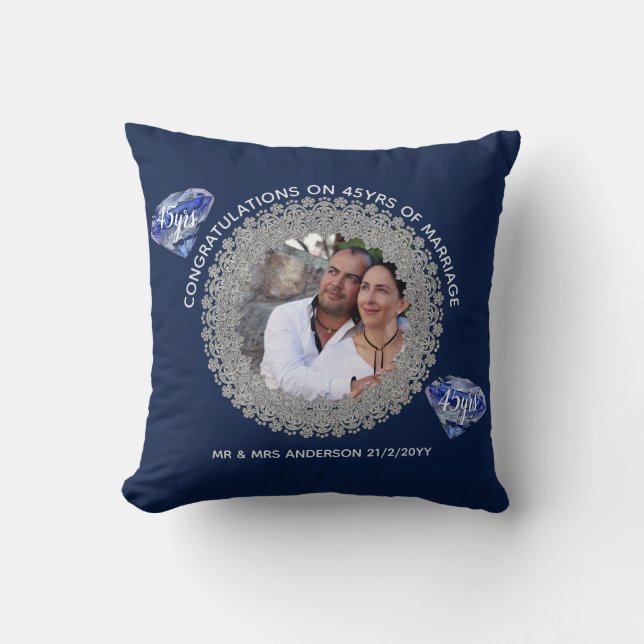45. Hochzeitstag - ADD FOTO Sapphire Blue Kissen (Vorderseite)