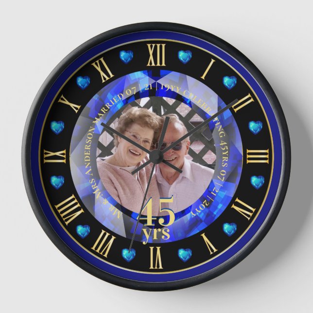 45. Hochzeitstag FOTO Geschenk Sapphire Blue Uhr (Vorderseite)