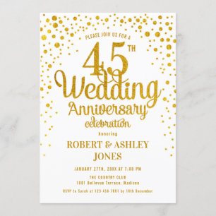 45. Hochzeitstag - Gold & Weiß Einladung