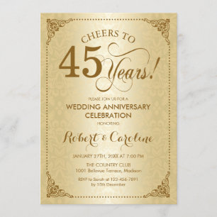 45. Hochzeitstag - Goldener Damast Einladung