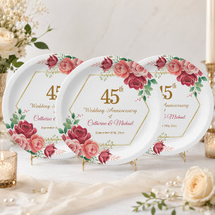 45. Hochzeitstag Goldrahmen Blumen Pappteller