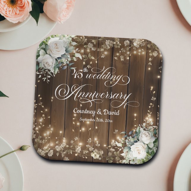 45. Hochzeitstag Rustikale String Lights Pappteller (Von Creator hochgeladen)