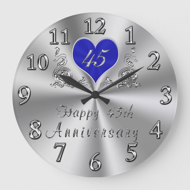 45 Jahre Hochzeit Jubiläum Geschenke Sapphire CLOC Große Wanduhr (Vorderseite)