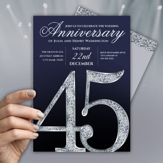 45. Jubiläum Diamant Silber Navy Blau Einladung