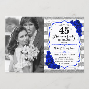 45. Jubiläum mit Foto - Sapphire Blue Silver Einladung