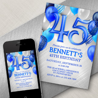 45. Mens Blue Birthday Einladung