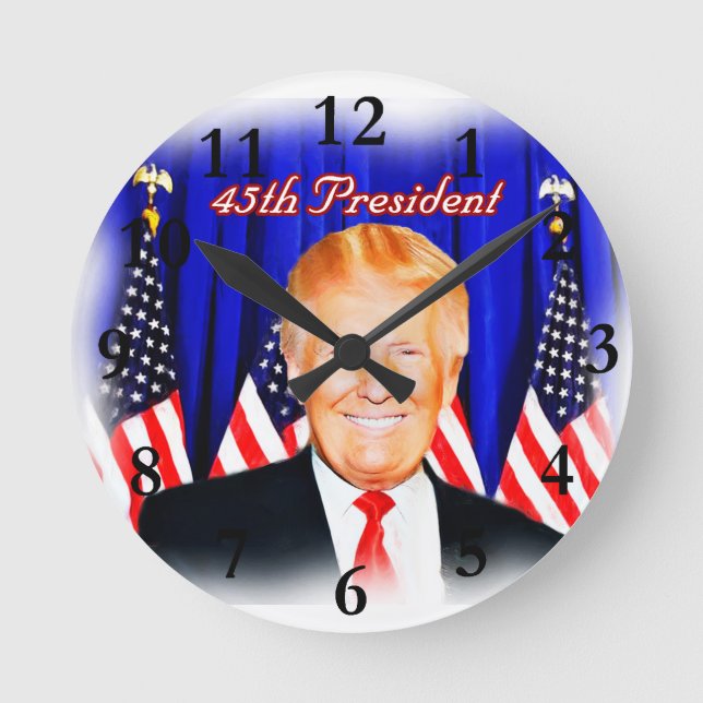 45. Präsident Donald Trump _ Runde Wanduhr (Vorderseite)