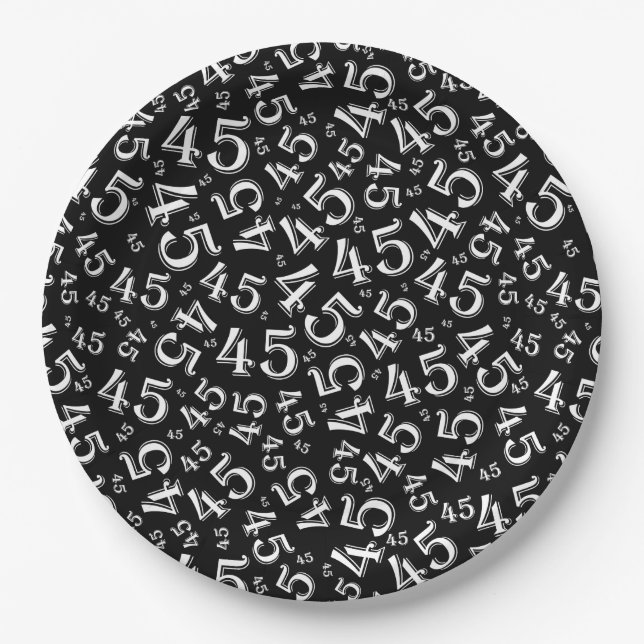 45. Random Zahlenmuster Schwarz/Weiß Pappteller (Vorderseite)