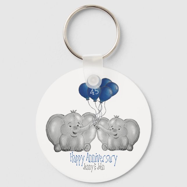 45. Saphir Hochzeitstag Elefant Schlüsselanhänger (Vorderseite)