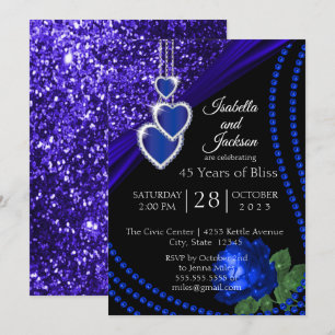 45. Saphirblauer Glitter und Rosen-Jubiläum Einladung