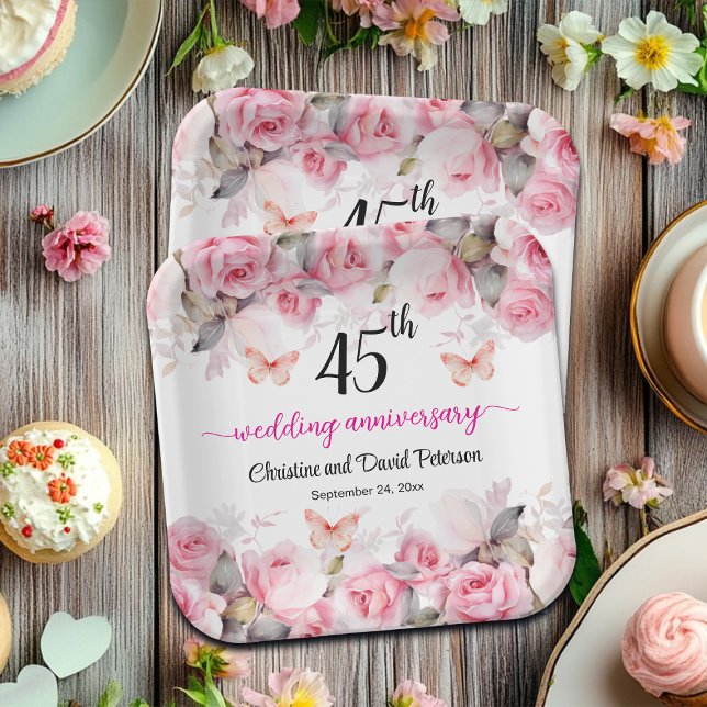 45. Saphire Hochzeitstag Blush Rose Pappteller (Von Creator hochgeladen)