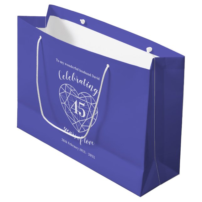 45. Saphire Jubiläum 45 Jahre blaue Tasche Große Geschenktüte (Vorderseite Schrägansicht)