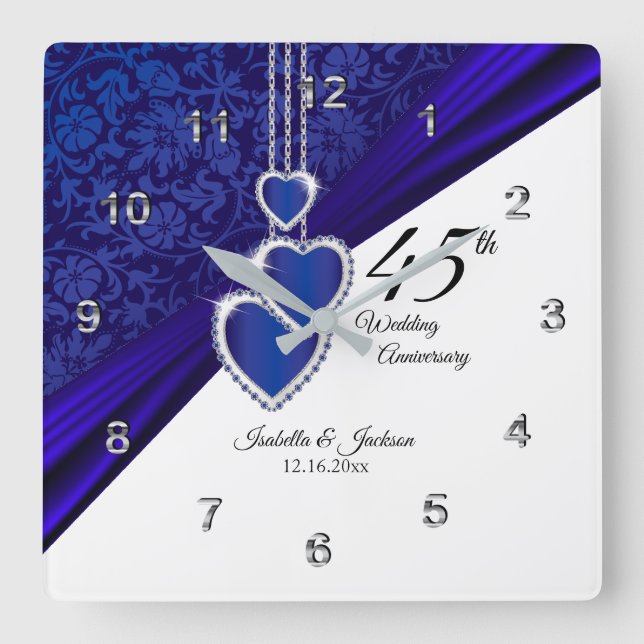45. Saphire Wedding Anniversary Keepake Quadratische Wanduhr (Vorderseite)