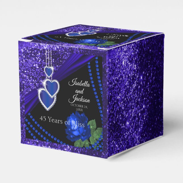 45. Sapphire Blue Glitzer and Rose Jubiläum Geschenkschachtel (Vorderseite)