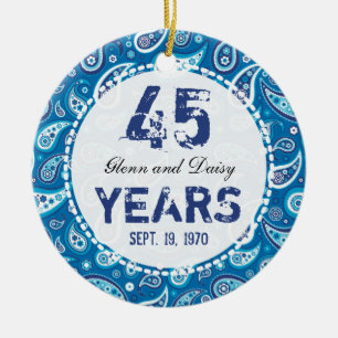 45. Sapphire Wedding Anniversary Paisley Monogram Keramikornament