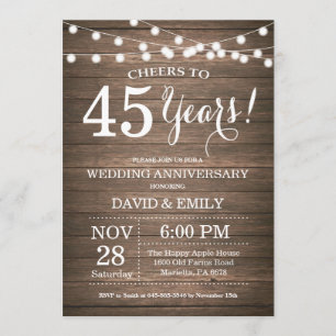 45e anniversaire du Mariage Invitation Bois rustiq