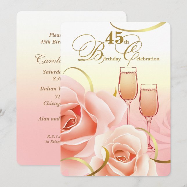 45e anniversaire Fête Invitations personnalisées (Devant / Derrière)