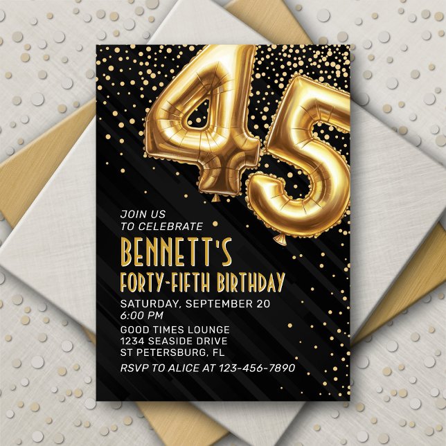 45e anniversaire Gold Black Invitation (Créateur téléchargé)