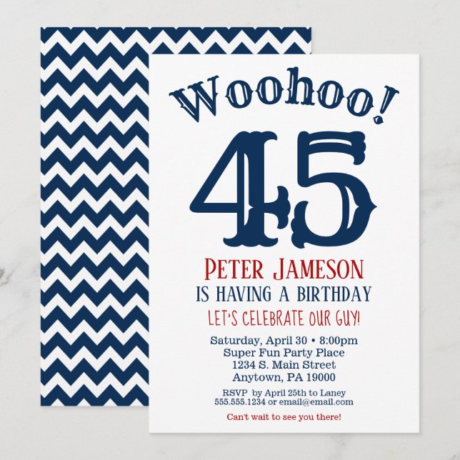 45e anniversaire Invitation Mens Marine Bleu (Devant / Derrière)